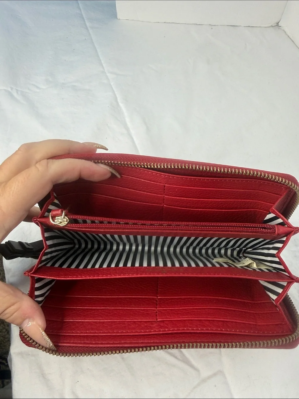 kate spade Red Pebbled Leather Zip Wallet with Gold Spade Accent